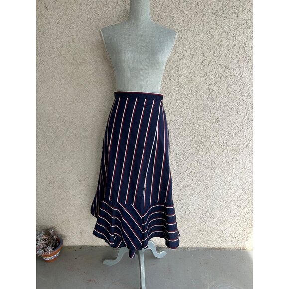 NWT French Connection Striped Ruffled Wrap Midi Skirt Nautical Print - Size 2 - Picture 6 of 7